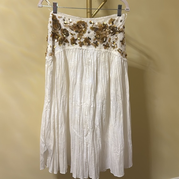NWT Zara | White Gold Midi A-Line Skirt beaded bead lace - Picture 9 of 16